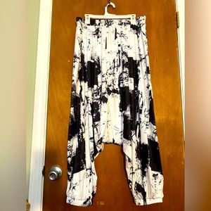 Black and white drop crotch jogger pants
